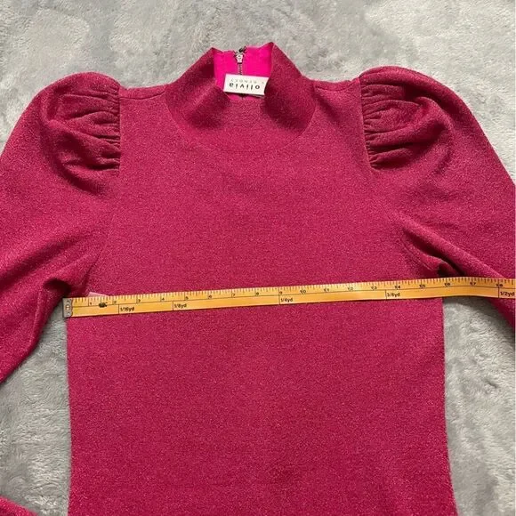 𝅺nwt Alice + Olivia Issa Metallic Puff Long Sleeve Wool Blend Dress Size Large